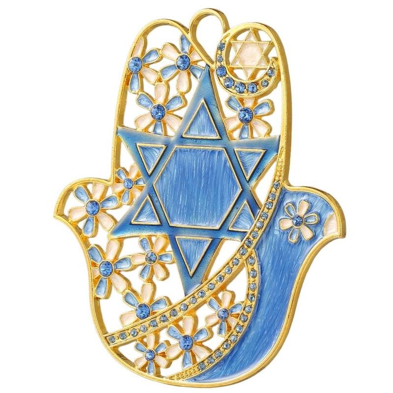 Hanging Hamsa Dove & Flowers WallDecor Ornament w/Matashi Crystals