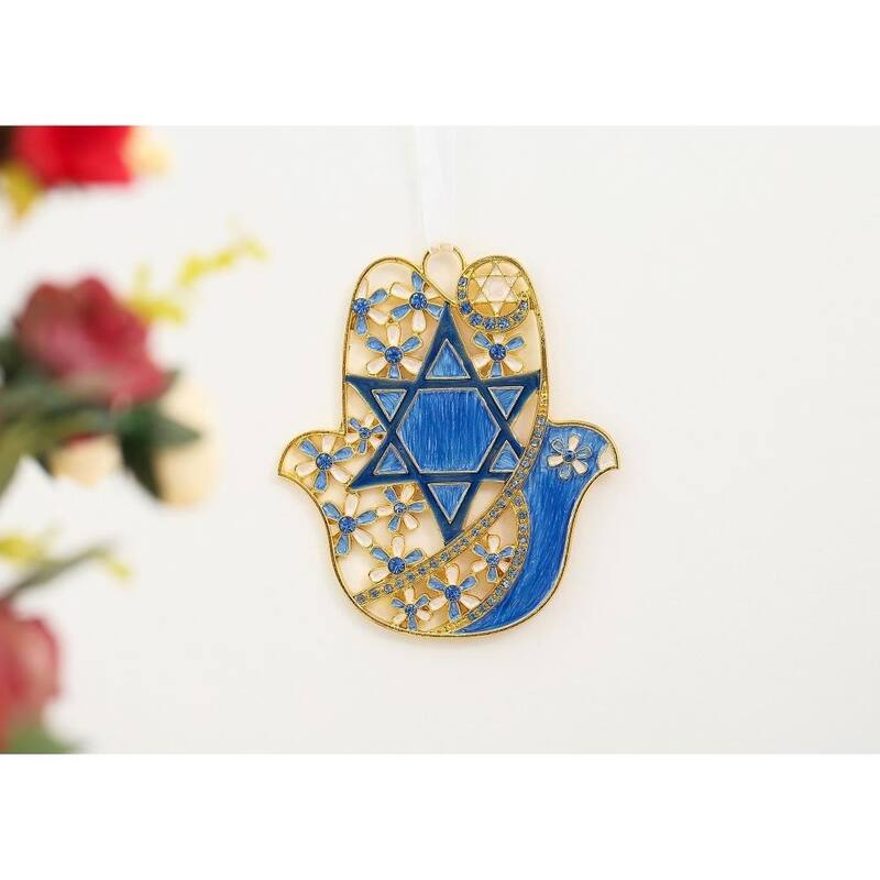 Hanging Hamsa Dove & Flowers WallDecor Ornament w/Matashi Crystals