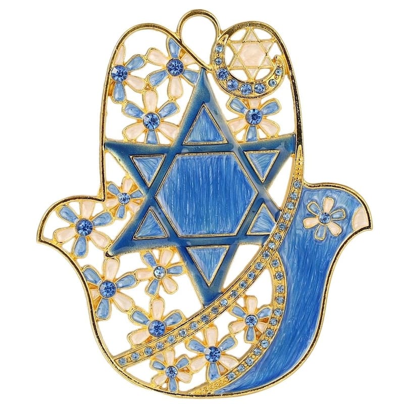 Hanging Hamsa Dove & Flowers WallDecor Ornament w/Matashi Crystals
