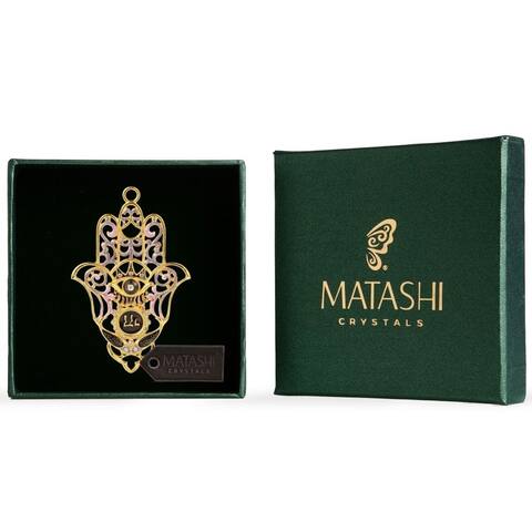 Gold Plated Hanging Hamsa with Evil Eye Wall Decor Ornament (Pewter) by Matashi