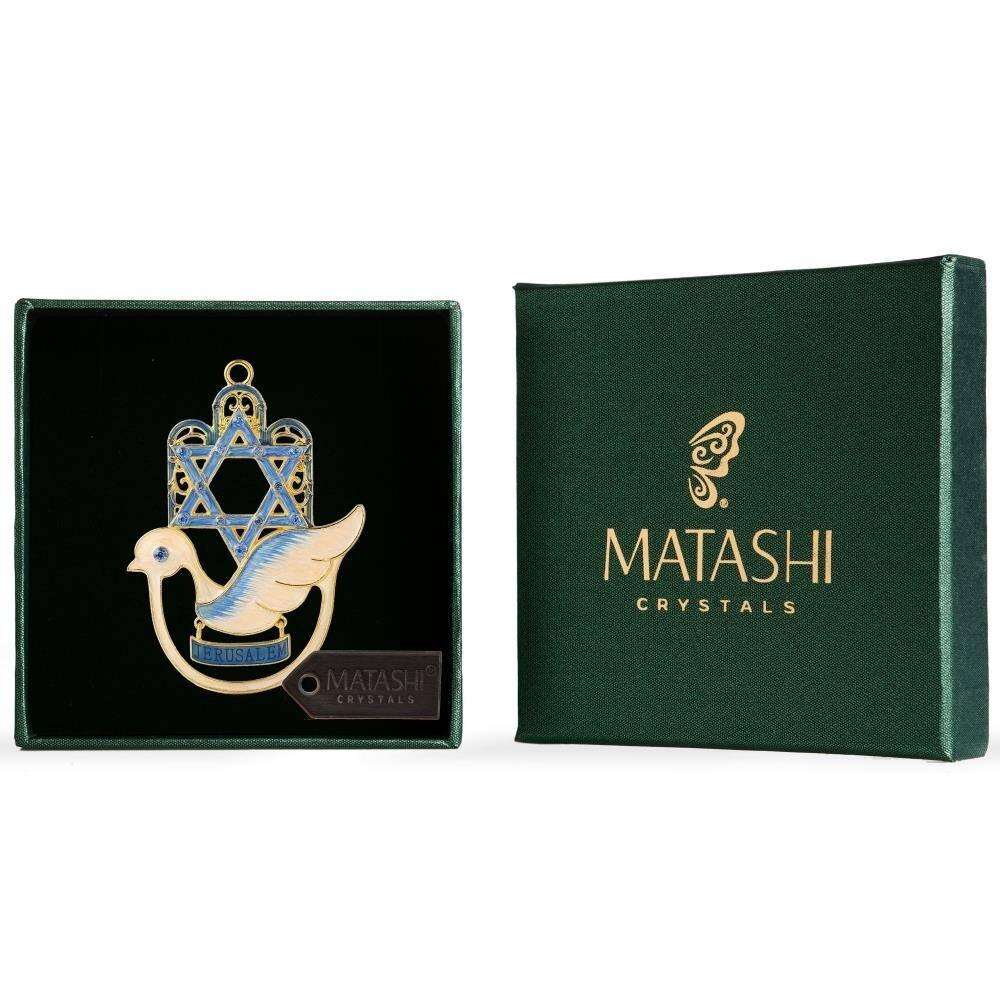 Matashi Hanging Dove Hamsa Wall Decor Ornament w/ Matashi Crystals (Pewter) Traditional Hamsa Decoration