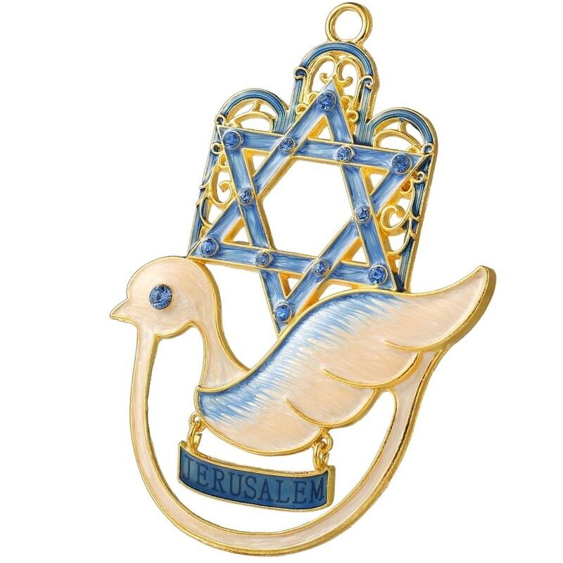 Matashi Hanging Dove Hamsa Wall Decor Ornament w/ Matashi Crystals (Pewter) Traditional Hamsa Decoration