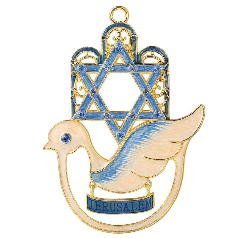 Matashi Hanging Dove Hamsa Wall Decor Ornament w/ Matashi Crystals (Pewter) Traditional Hamsa Decoration