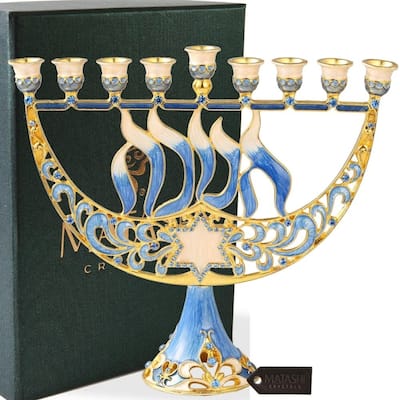 HandPainted Enamel Menorah Candelabra-Hanukkah Design Matashi Crystal