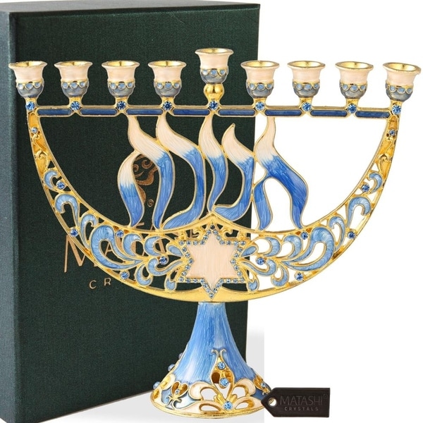 HandPainted Enamel Menorah Candelabra-Hanukkah Design Matashi Crystal ...