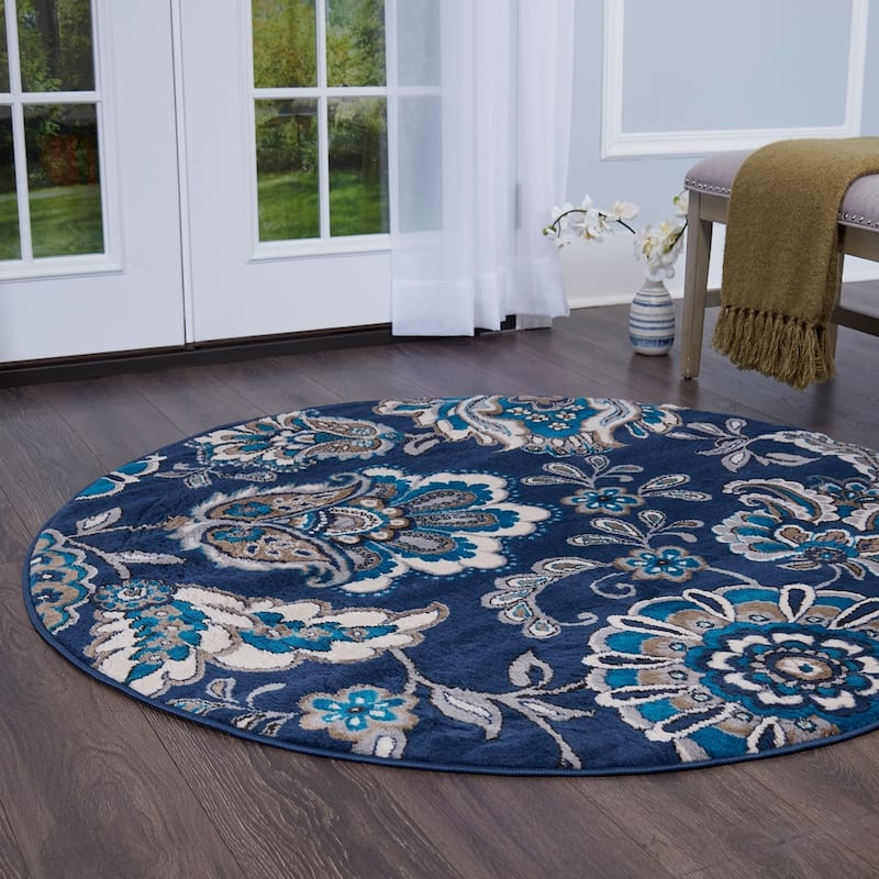 Home Dynamix Tremont Lincoln Bohemian Floral Area Rug - 5'2" Round - Navy Blue - Round