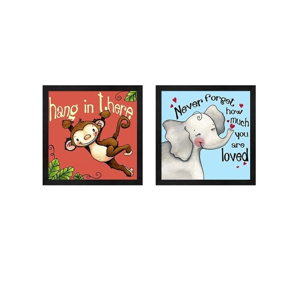 Jennifer Nilsson 'Hang in Monkey & Never Forget Elephant' Framed Art (Set of 2)