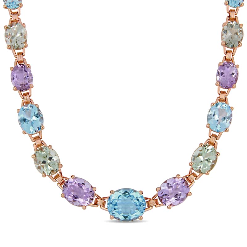 Miadora Rose Plated Sterling Silver 69ct TGW Multi-Stone Link Necklace