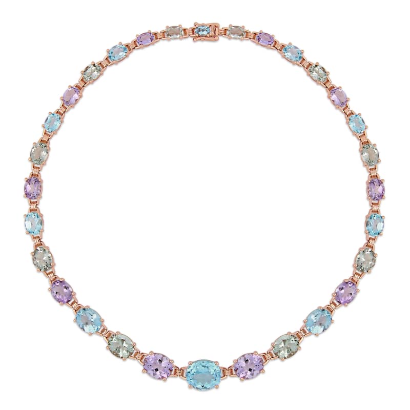 Miadora Rose Plated Sterling Silver 69ct TGW Multi-Stone Link Necklace