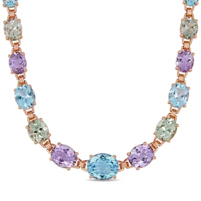 Miadora Rose Plated Sterling Silver 69ct TGW Multi-Stone Link Necklace
