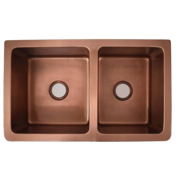Versailles Farmhouse/Apron-Front Handmade Copper 33 in. Single Bowl Kitchen Sink with Grid