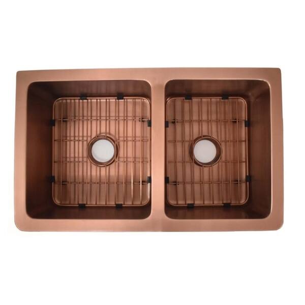 Versailles Farmhouse/Apron-Front Handmade Copper 33 in. Single Bowl Kitchen Sink with Grid