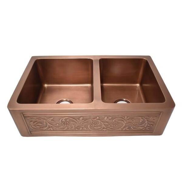 Versailles Farmhouse/Apron-Front Handmade Copper 33 in. Single Bowl Kitchen Sink with Grid