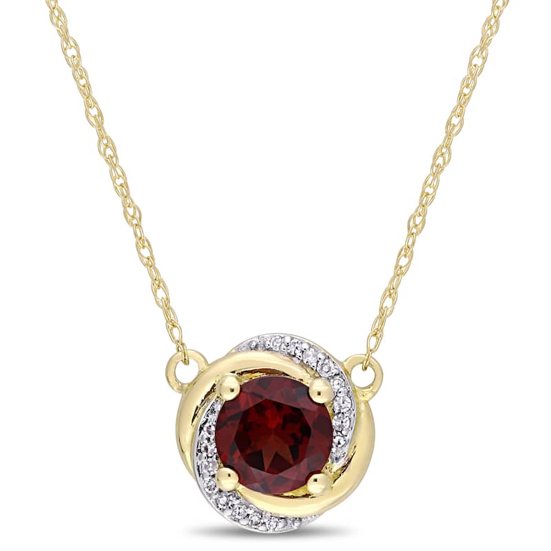 Miadora 10k Yellow Gold Garnet & Diamond Swirl Halo Necklace