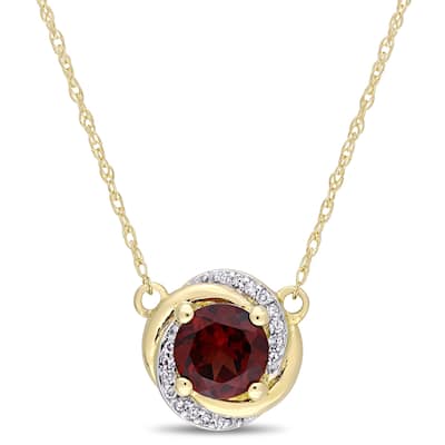 Miadora 10k Yellow Gold Garnet & Diamond Swirl Halo Necklace