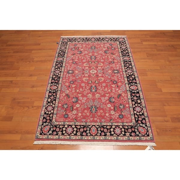 Traditional Persian Kashan Hand Knotted Wool Oriental Area Rug 4 X5 10 Rose Black 4 X 5 10 On Sale Overstock 23443279