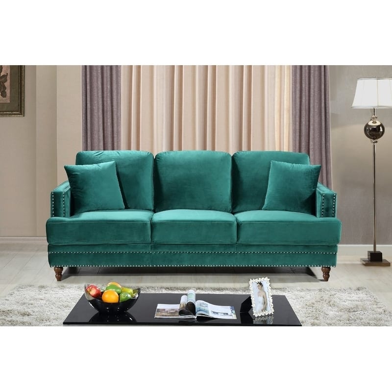 Aadi Velvet Upholstered Button-tufted Sofa - Green