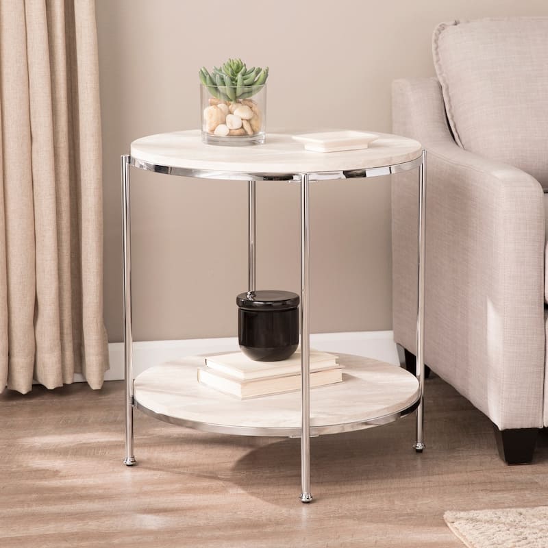 SEI Furniture Henderson Round Faux Marble Side Table - Silver