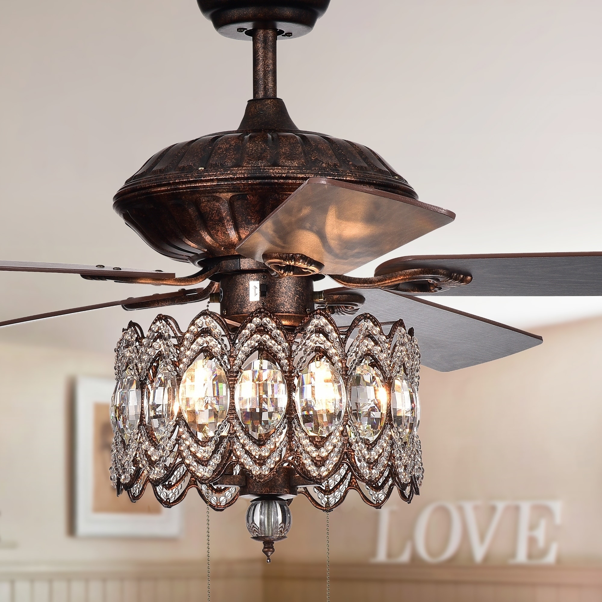 Copper Grove Dejes 52 In Rustic Bronze Chandelier Ceiling Fan With Crystal Shade