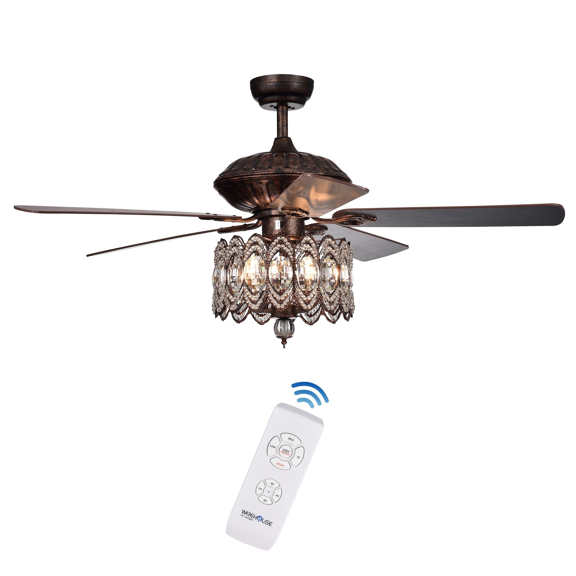 Copper Grove Dejes 52 In Rustic Bronze Chandelier Ceiling Fan With Crystal Shade