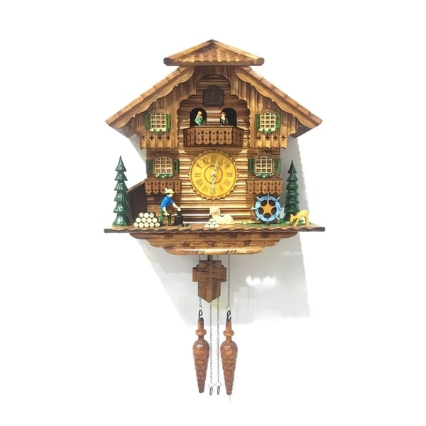 ALEKO Handcrafted Cuckoo Wall Clock Home Art with Dancing Townsfolk 14.5x15x7 inch