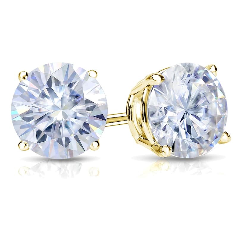 Auriya 14k Gold 2ctw Round Moissanite Stud Earrings - 6.5 mm, Screw-Backs