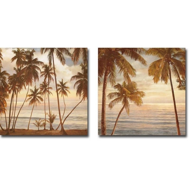 Palms on the Water I & II by John Seba 2-piece Gallery Wrapped Canvas Giclee Art Set