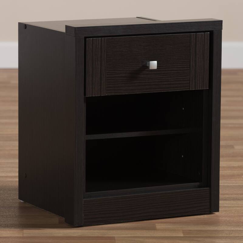 Urban Designs Watkins 1-Drawer Wooden Nightstand in Wenge Brown Finish