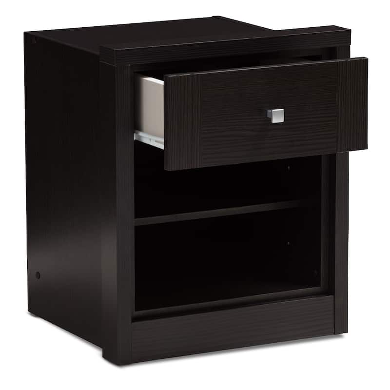 Urban Designs Watkins 1-Drawer Wooden Nightstand in Wenge Brown Finish