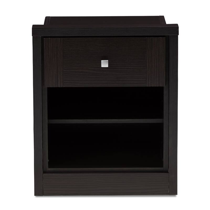 Urban Designs Watkins 1-Drawer Wooden Nightstand in Wenge Brown Finish