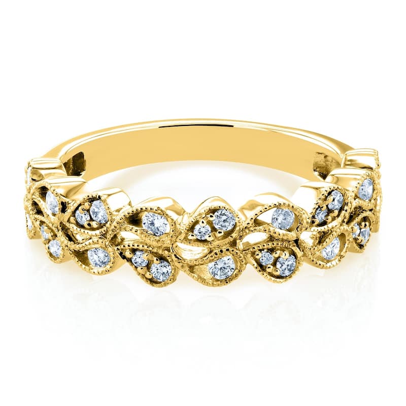 Annello by Kobelli 10k Gold 1/4 Carat TDW Floral Vines Leafy Womens Diamond Band