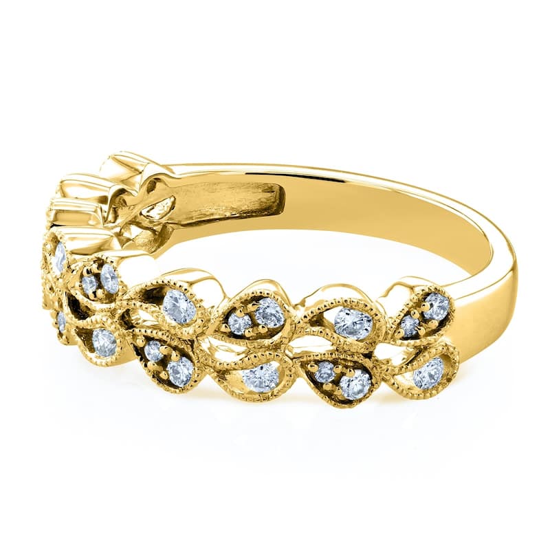 Annello by Kobelli 10k Gold 1/4 Carat TDW Floral Vines Leafy Womens Diamond Band