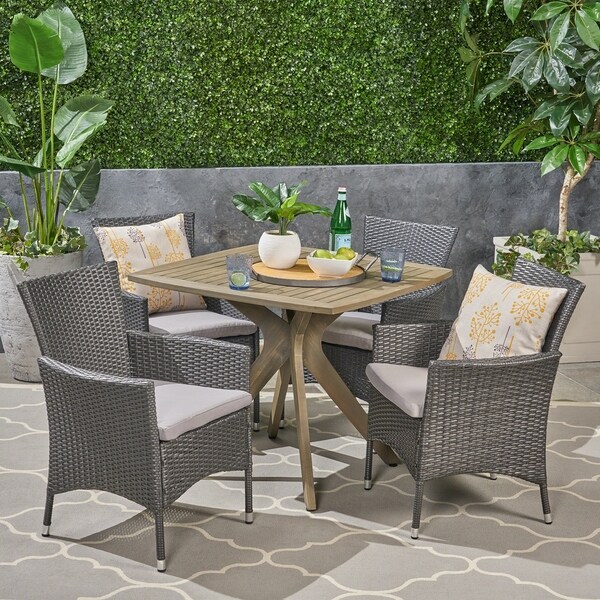 Shop Montserrat Outdoor 5 Piece Wood and Wicker Dining Set by