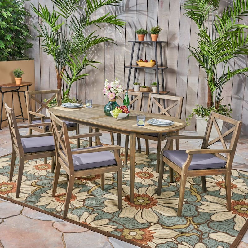Pines Outdoor 7 Piece Acacia Wood Dining Set by Christopher Knight Home
