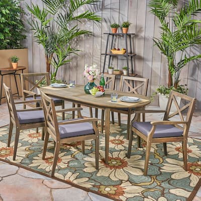 Pines Outdoor 7 Piece Acacia Wood Dining Set by Christopher Knight Home