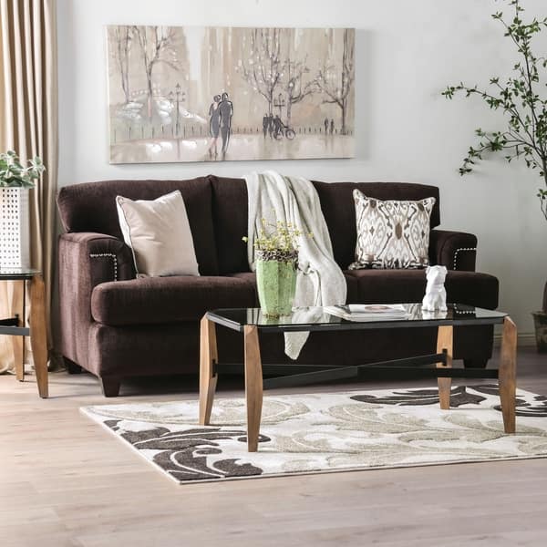 Furniture Of America Leonara Chocolate Brown Chenille Sofa Furniture Of America Leonara Chocolate Brown Chenille Sofa