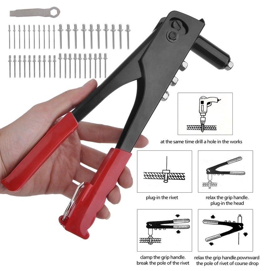 2-Way Hand With 40 Rivets Manual Pop Rivet Gun Blind Rivets Repair Kit - Red - - 23448089