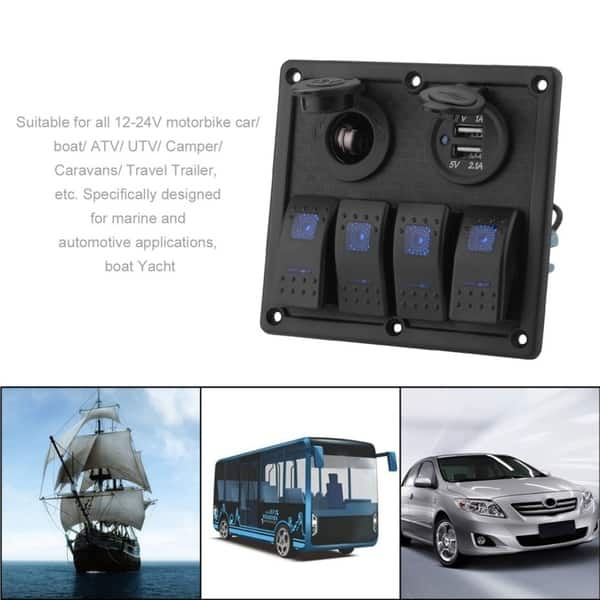 Waterproof 4 Gang Rocker Switch Panel Dual USB 12V Cigarette Lighter ...