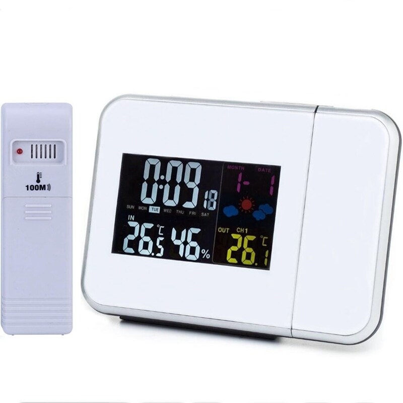 Projection Digital Alarm Clock Snooze Weather Thermometer LCD Color DisplayLED-J