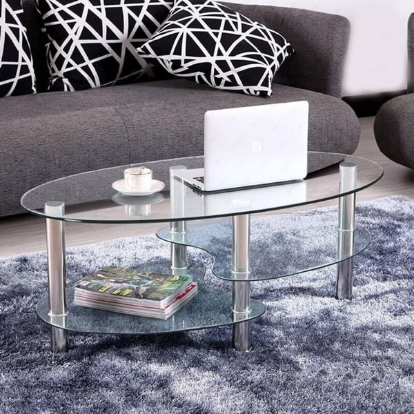 Shop Porch & Den Solana 3-Tier Tempered Glass Shelves Oval Coffee Table - On Sale - Free ...