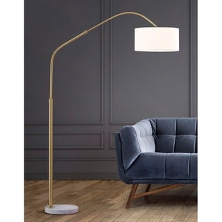 Aero 81"H Retractable Antique Brass Arch Floor Lamp with White Shade