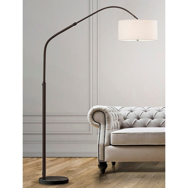 Aero 81 H Retractable Dark Bronzel Arch Floor Lamp With White Shade