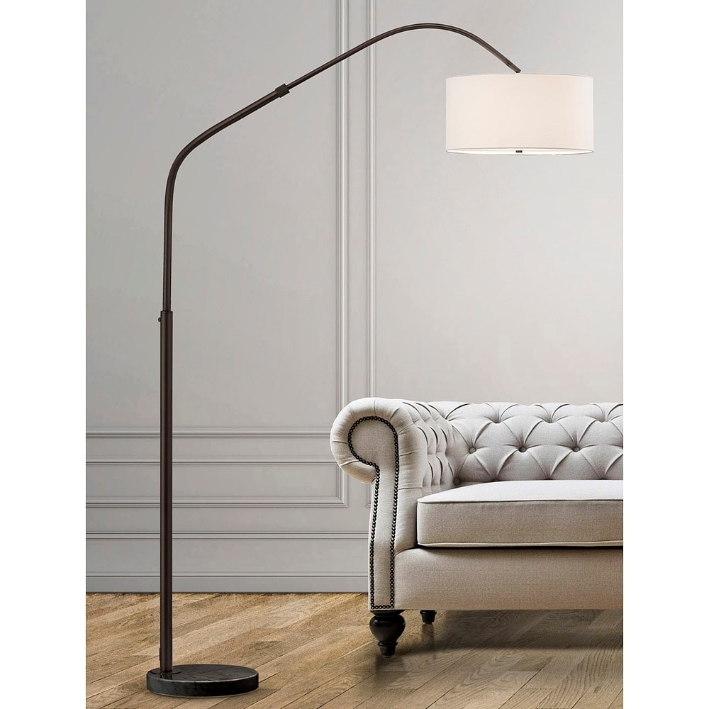 Aero 81"H Retractable Dark Bronzel Arch Floor Lamp with White Shade - Espresso/Bronze