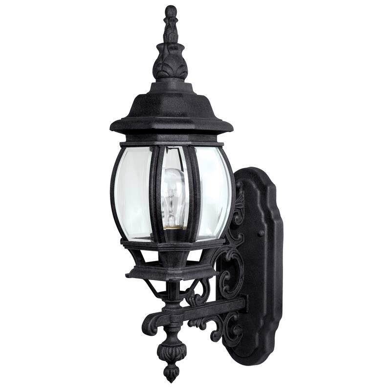 French Country 1-light Black Outdoor Wall Lantern - N/A