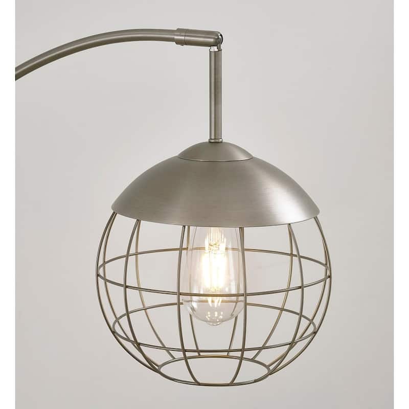 Metro 3 Light Wire Shades LED Dimmable Arch Floor Lamp with LED Edison Bulbs, Brushed Metal Finish