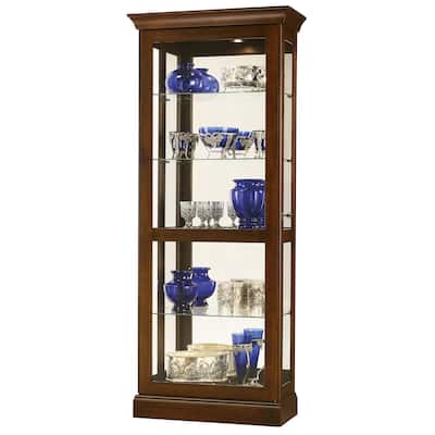 Howard Miller Brown Cherry Finish Wood Lighted 4-shelf Curio Cabinet