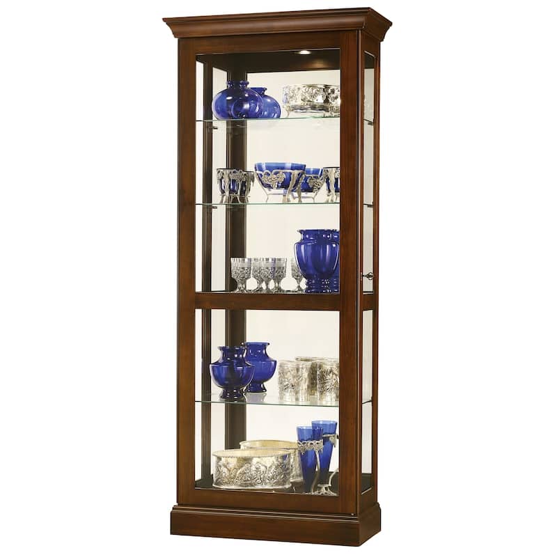 Howard Miller Brown Cherry Finish Wood Lighted 4-shelf Curio Cabinet