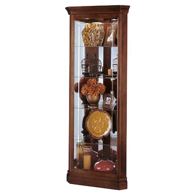 Howard Miller Lynwood Contemporary Farmhouse, Medium Brown Solid Wood, Tall, 5-Shelf Living Room Corner Curio Cabinet