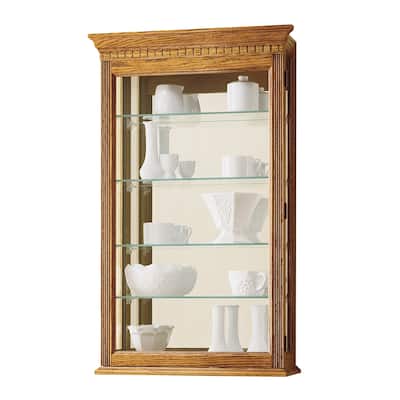 Howard Miller Montreal Contemporary Modern, Transitional, Light Brown Wood, 5-Shelf, Wall Curio Cabinet