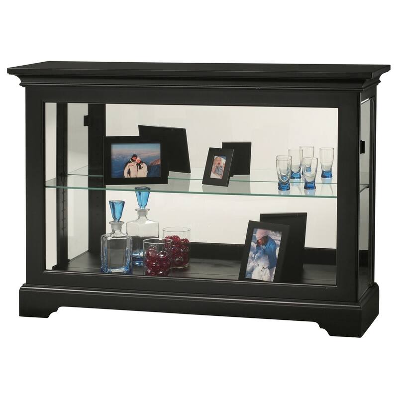 Howard Miller Black Wood and Glass Curio Cabinet Two Shelves